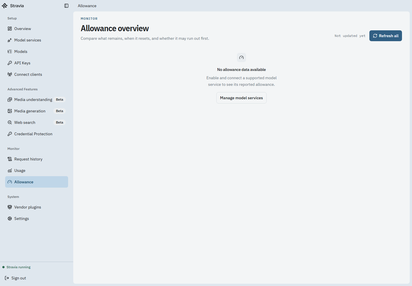 Allowances shows provider quota data and its refresh state.
