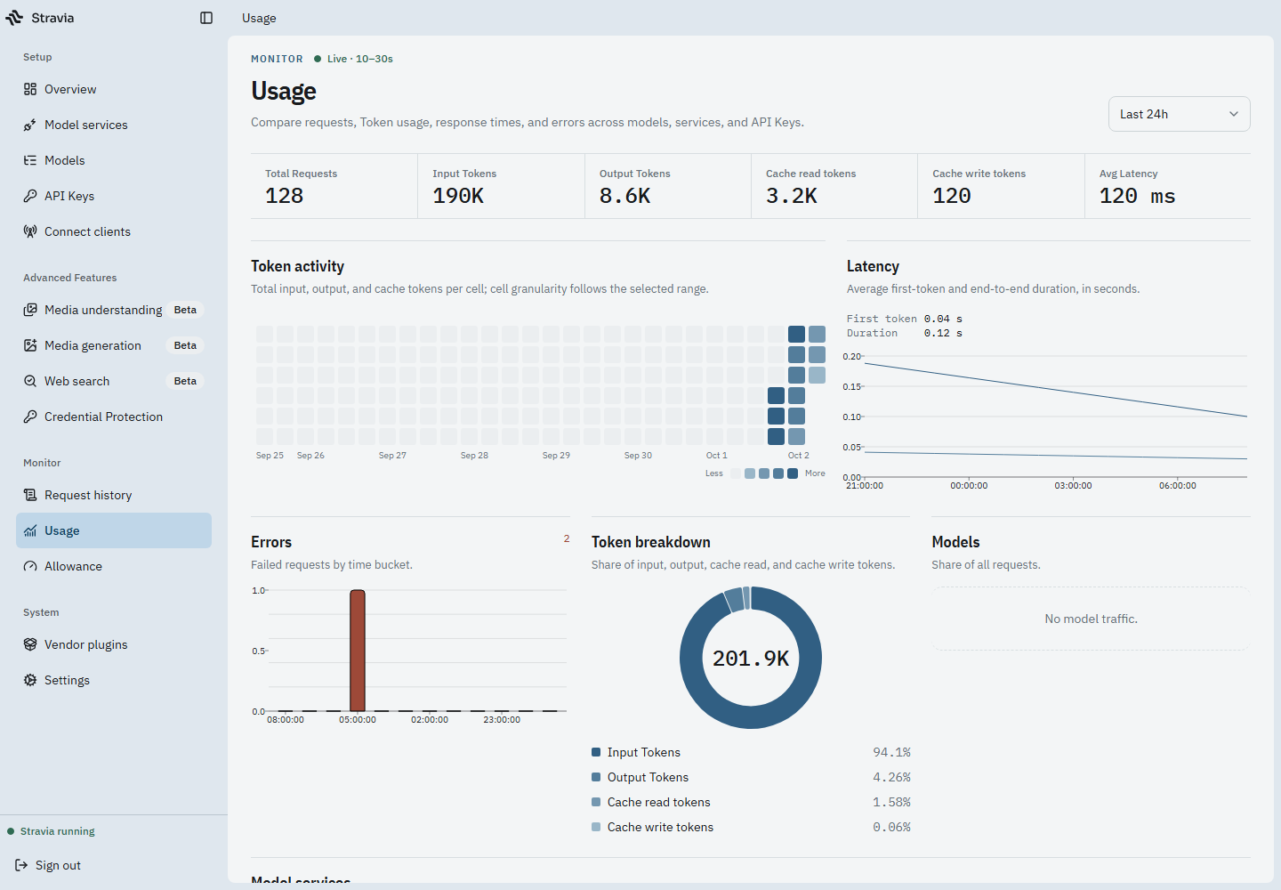 Usage summarizes the usage values available for a selected period.