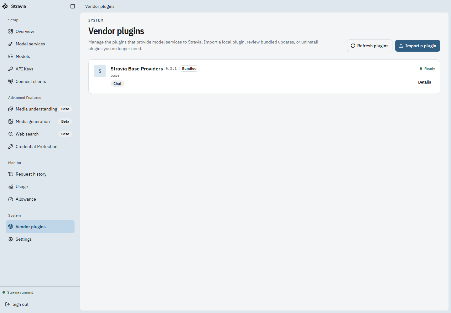 Review installed Vendor plugins and their source and permission information.